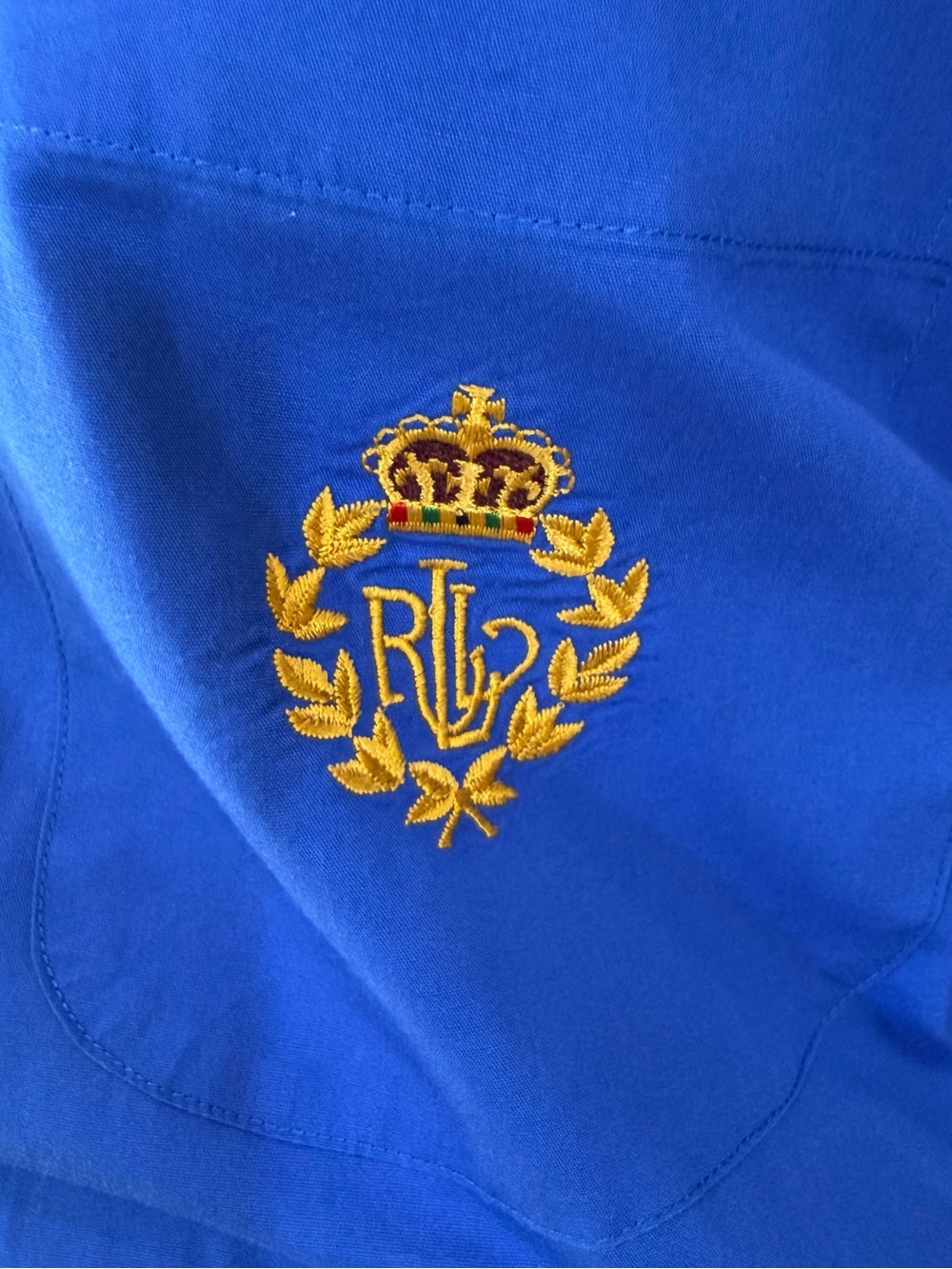 Lauren Ralph Lauren Shirt 16 Royal Blue Cotton Crest Button Down Gold Logo Plus - Picture 3 of 8